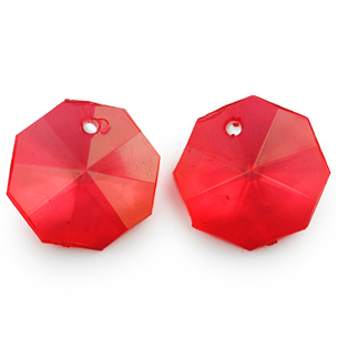 Koraliki oktagon / akrylowe / czerwone / 14mm / 8szt-1174