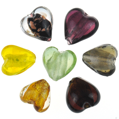 MIX koraliki serca / szkło weneckie / szklane / multikolor / 12mm / 4szt-5094