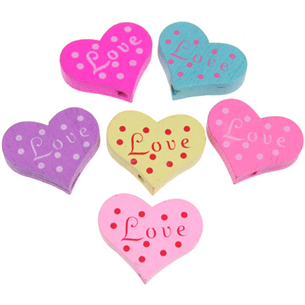 MIX Koraliki serca serduszka / drewniane / multikolor / 19x23x5mm / 3szt-10782