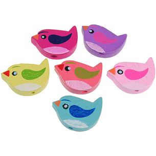 MIX Koraliki ptaki ptaszki / drewniane / multikolor / 15x22x5mm / 3szt-10783