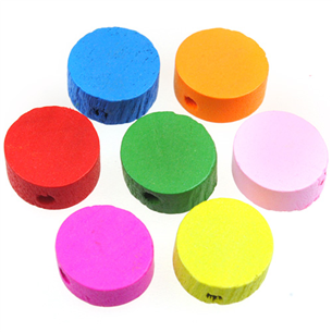 MIX koraliki okrągłe / drewniane / multikolor / 13x5mm / 5szt-7654