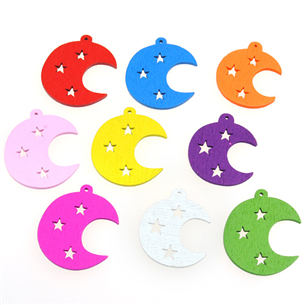 MIX zawieszki księżyce / drewniane / multikolor / 25x21x2mm / 4szt-7657