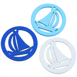 MIX zawieszki statek żaglówka / drewniane / multikolor / 24.5x2mm / 3szt-7659