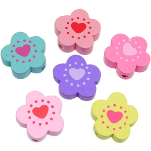 MIX koraliki kwiatki kwiatuszki / drewniane / multikolor / 18mm / 2szt-10127