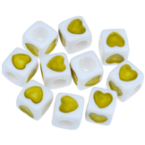 Koraliki modułowe z sercem / akrylowe / oliwkowe / 7x7mm / 10szt