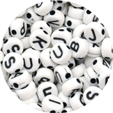 MIX koraliki okrągłe literki / akrylowe / białe / 7mm / 12.7g / 100szt
