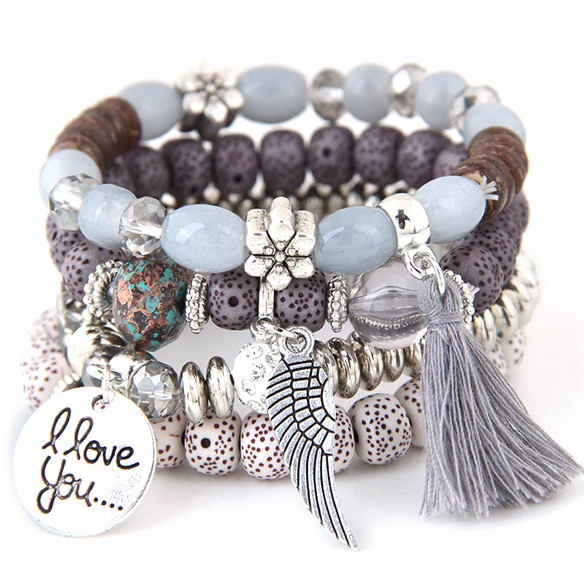 Komplet bransoletek z koralikami na gumce chwost / 1kpl-10508