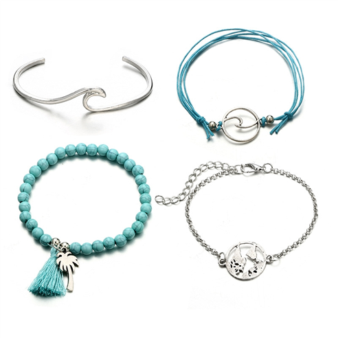 Komplet bransoletek z koralikami łańcuszkowa celebrytka / 1kpl-10524