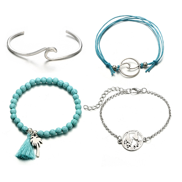 Komplet bransoletek z koralikami łańcuszkowa celebrytka / 1kpl-10524