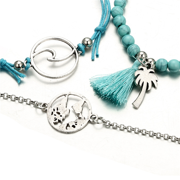 Komplet bransoletek z koralikami łańcuszkowa celebrytka / 1kpl-10529