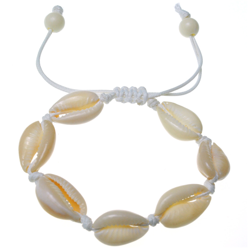 Bransoletka sznurkowa biała z muszelkami / 1szt-10598