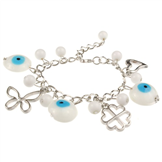Bransoletka charms z zawieszkami lampwork oko proroka / biała / 17cm