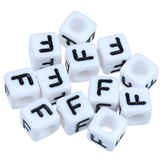 Koraliki modułowe literki alfabet litera F / akrylowe / biały, literka czarna / 6x6mm / 20szt