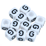 Koraliki modułowe literki alfabet litera G / akrylowe / biały, literka czarna / 6x6mm / 20szt