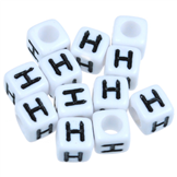 Koraliki modułowe literki alfabet litera H / akrylowe / biały, literka czarna / 6x6mm / 20szt