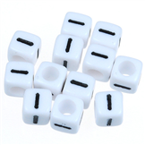 Koraliki modułowe literki alfabet litera I / akrylowe / biały, literka czarna / 6x6mm / 20szt