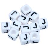 Koraliki modułowe literki alfabet litera J / akrylowe / biały, literka czarna / 6x6mm / 20szt