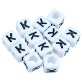 Koraliki modułowe literki alfabet litera K / akrylowe / biały, literka czarna / 6x6mm / 20szt