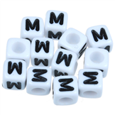 Koraliki modułowe literki alfabet litera M / akrylowe / biały, literka czarna / 6x6mm / 20szt