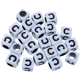 Koraliki modułowe literki alfabet litera C / akrylowe / biały, literka czarna / 6x6mm / 20szt