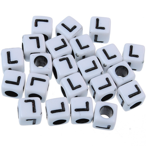 Koraliki litera L modułowe / akrylowe / biały / 6x6mm / 100szt-10168