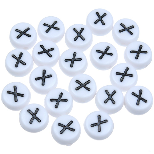 Koraliki litera X okrągłe / akrylowe / biały / 7x4mm / 100szt-10131