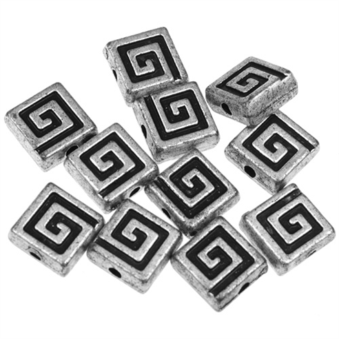 Przekładka kwadrat grecki wzór / akrylowa / srebrna / 8x4mm / 10szt-9148