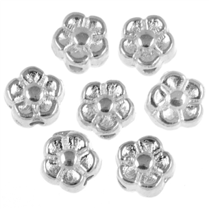 Przekładka ozdobna kwiatek kwiatuszek / metalowa / srebrna / 5mm / 8szt-6478