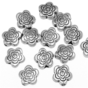 Przekładki kwiatki kwiatuszki / metalowe / antyczne srebrne / 6mm / 8szt-7142