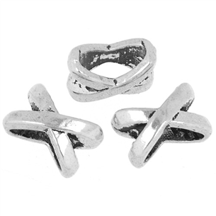 Nakładka na sznurki rzemienie X / metalowa / srebrna / 11mm / 2szt-8633