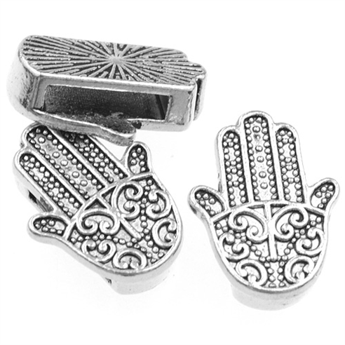 Nakładka na sznurki rzemienie dłoń hamsa / metalowa / srebrna / 18mm / 1szt-8653