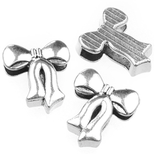 Nakładka na sznurki rzemienie kokardka / metalowa / srebrna / 17mm / 1szt-8654