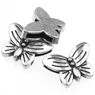 Nakładka na sznurki rzemienie motylek / metalowa / srebrna / 23mm / 1szt-8659