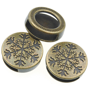 Nakładka na sznurki rzemienie śnieżynka / metalowa / brązowa / 14mm / 2szt-8662