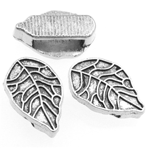 Nakładka na sznurki rzemienie listek / metalowa / srebrna / 18mm / 1szt-8664