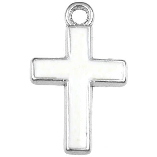 Zawieszka krzyżyk emaliowana krzyż / stop metalu / biały / 26x16x2mm / 1szt-11171