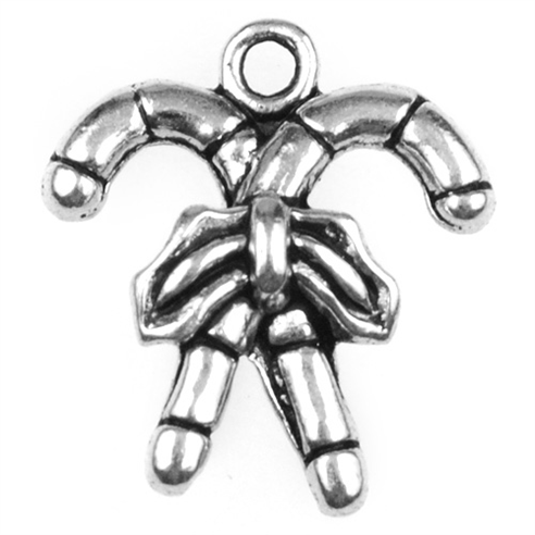 Zawieszka charms świąteczna laska / matalowa / ant.srebrna / 19x17x5mm / 2szt-7795