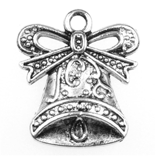 Zawieszka świąteczna charms dzwoneczek / matalowa / ant.srebrna / 19x17x3mm / 2szt-7797