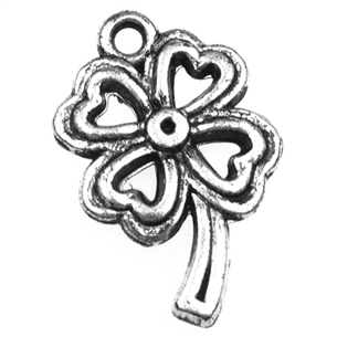 Zawieszka koniczynka / akrylowa / ant.srebrna / 25x16x3mm / 6szt-7506