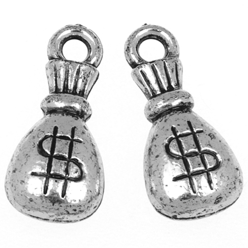 Zawieszka charms sakiewka dolar 3d / akrylowa / antyczna srebrna / 20x9x5mm / 4szt-7157