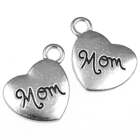 Zawieszka charms serce wisiorek mom / matalowa / 18x15x3mm / 1szt-9235