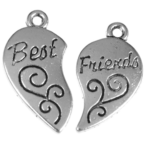 Zawieszka serce best friends / stop metalu / srebrny / 22x12x2mm / 1kpl-10911