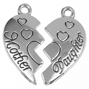 Zawieszka serce mother daughtrt / stop metalu / srebrny / 24x21mm / 1kpl-10913