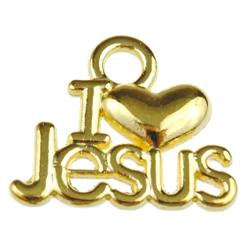 Zawieszka I love Jesus / stop metalu / złoty / 15x13mm / 2szt-11452