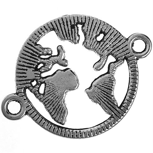 Łącznik ziemia world / metalowa / srebrny / 25.5x19.5x1.5mm / 2szt-11994