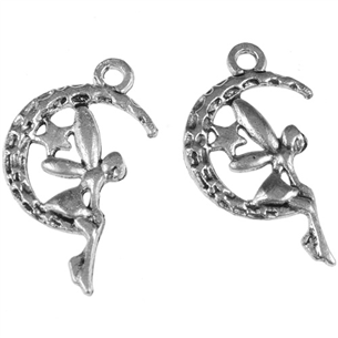 Zawieszka księżyc wróżka / stop metalu / srebrny / 25x14mm / 6szt-11459