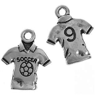 Zawieszka t-shirt koszulka piłkarska / metalowa / srebrny / 18.5x15x2mm / 2szt-11995