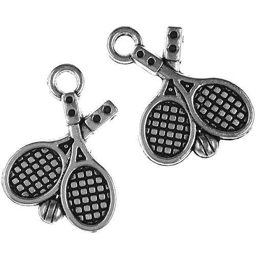 Zawieszka rakieta tenisowa / metalowa / srebrny / 20x14x3mm / 2szt-11996