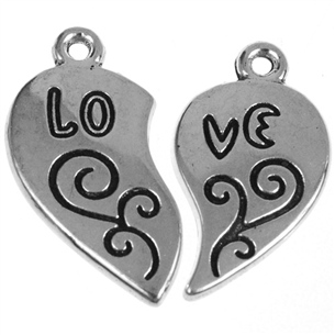Zawieszka serce love / stop metalu / srebrny / 23x23x2mm / 1kpl-10914