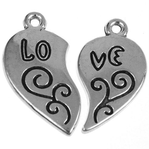 Zawieszka serce love / stop metalu / srebrny / 23x23x2mm / 1kpl-10914